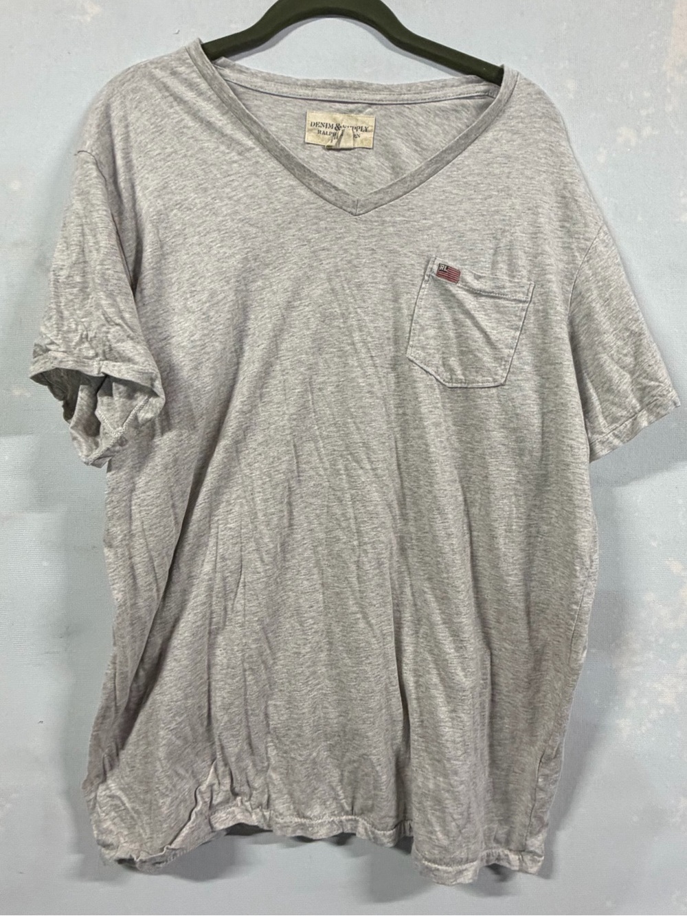 Ralph Lauren XL 100% Cotton Grey V-Neck Short Sleeve Tee Shirt